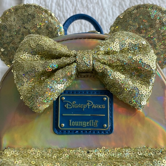 NWT Loungefly Disney Parks iridescent gold with sequence backpack - Picture 2 of 4